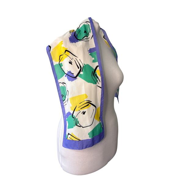 Vintage White‎ Purple Wrap Scarf Rectangle Geometric Colorful 53" X 10" - Picture 3 of 7